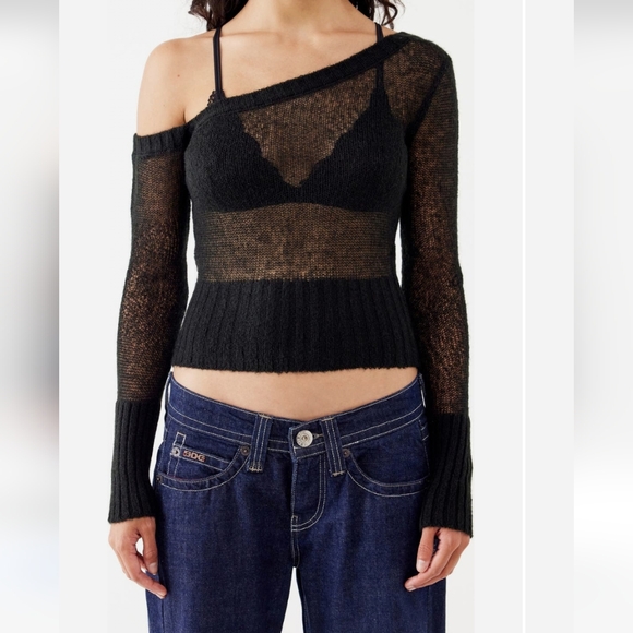 BDG Urban Outfitters Asymmetric Open Stitch Sweater BLACK, Size Small - Picture 1 of 4